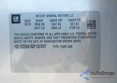 2016 Chevrolet Malibu Limited Lt из США, поврежденный, VIN 1G11C5SA1GF133767